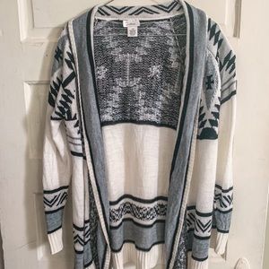 Aztec print open front cardigan sweater